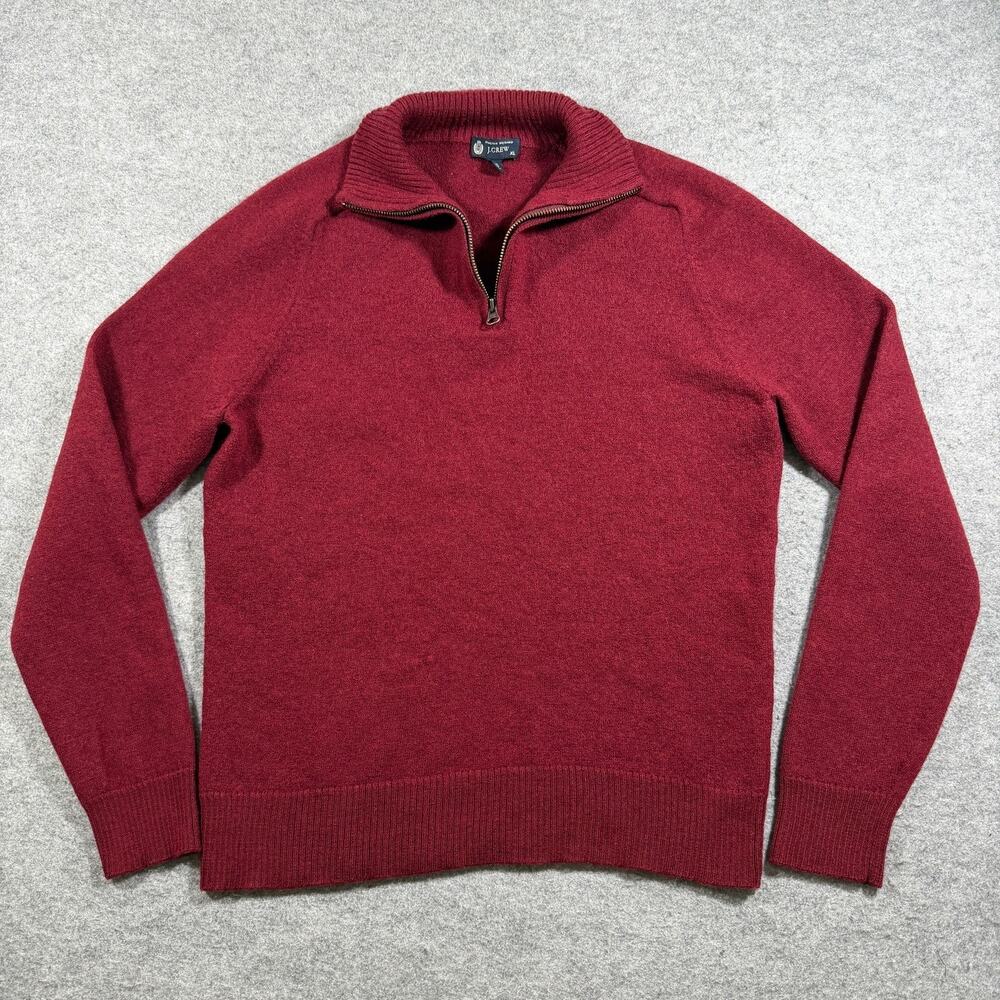 J.Crew Merino Wool Knit Sweater Mens S Red 1/4 Zip Preppy Fall Knit SHRUNK READ